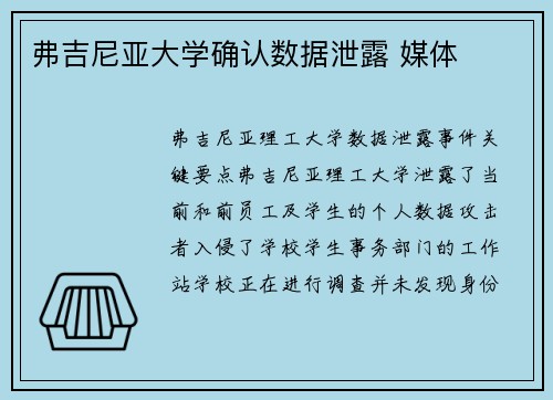 弗吉尼亚大学确认数据泄露 媒体