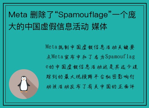 Meta 删除了“Spamouflage”一个庞大的中国虚假信息活动 媒体