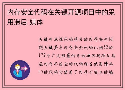 内存安全代码在关键开源项目中的采用滞后 媒体